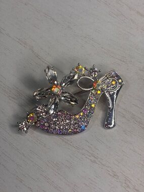 Crystal High Heel Shoe Brooch - Multicolor Rhinestones